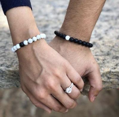 China Hot Sale Custom CLASSIC Stone Beaded Bracelet White and Black Lava Bead Bracelet 8mm Wholesale 3Pcs/Set for sale