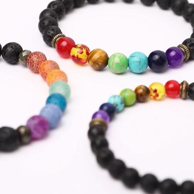 China Hot Sale Wholesale CLASSIC 8mm Lava Stone Volcano Natural Stone Bracelet Beaded Bracelet Chakra Bracelet for sale