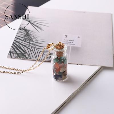 China CLASSIC Wholesale Custom Bottle Rubble Glass Jewelry Charm Dangle Natural Stone Pendant Necklace for sale