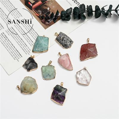 China New Style Flat Angle Irregular Shaped Stone CLASSIC Multicolor Natural Agate Pendant Plating Gold for sale