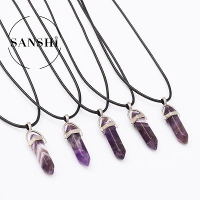 China CLASSIC Hot Selling Cheap Natural Amethyst Hexagonal Stone Crystal Pendants Column Pendant for sale