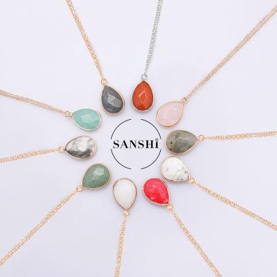 China CLASSIC Wholesale Water Drop Jewelry Metal Covering Stone Labradourite Pendants Women Jewelry for sale