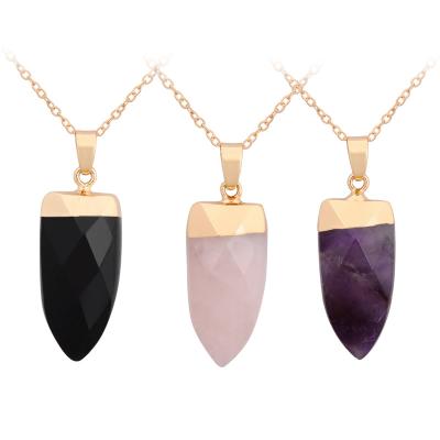 China Factory Price CLASSIC Wholesale Charm Gold Plating Stone Nature Rose Quartz Amethyst Gemstone Pendants for sale