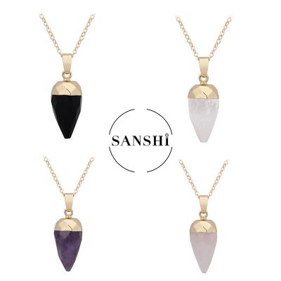 China Wholesale High Quality Natural Stone Pendant CLASSIC Rose Quartz Pendant Gold Plating Tear Drop Amethyst for sale