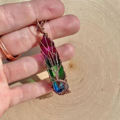 China Irregular Clear Point Crystal Stone Pendant Necklace Aura Quartz Gemstone Copper Wire Wrap Irregular Rainbow Handmade CLASSIC for sale