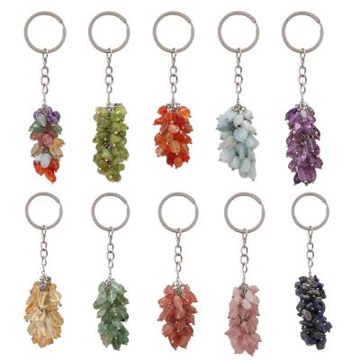 China Crystal Wholesale Natural Amethyst Rose Quartz Gemstone Pendants Key Chain Grape Links Key Chain for sale