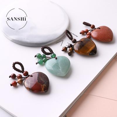 China Wholesale Handmade Natural Stone Heart Crystal Key Chain Heart Key Multicolor Chain Gift for sale