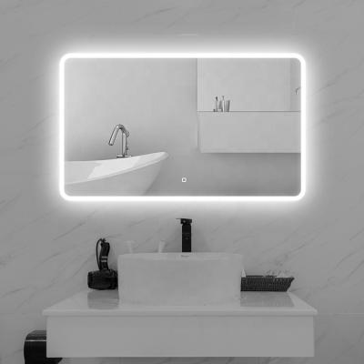 China Custom Made Modern Hotel Bathroom Mirror Wall Mounted Illuminated Smart Led Mirror With Time Display for sale