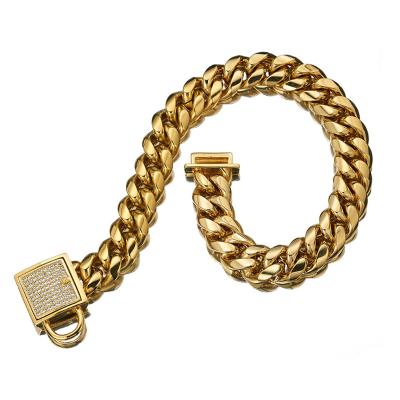 China Hot Selling Amazon Dog Stainless Steel Gold Chain Necklace Cuban Link Gold Stocked Dog Collar Large for sale