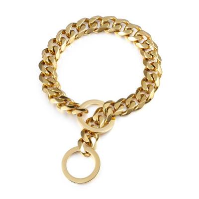 China Personalized Luxury Gold Stainless Steel Dog Chain Link Dog Kennel Heavy Duty Dog Collar for sale