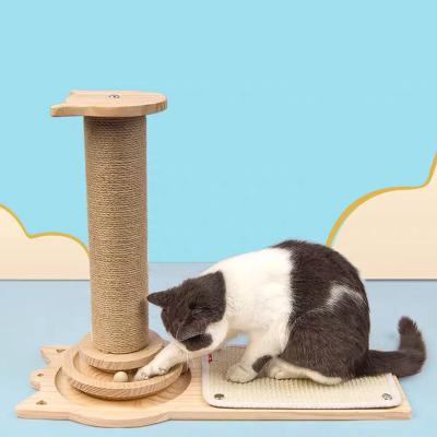 China Cat Interactive Toy Tower stocked with wooden scratching post Cat Tower Scratcher Tree for sale