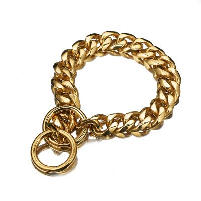 China Custom Luxury Gold Stainless Steel Cuban Link Dog Chain Collar Heavy Duty Dog Collar for sale