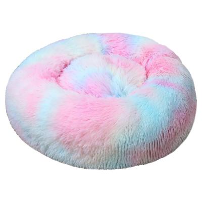 China Best Selling Washable Orthopedic Fur Shag Rug Cozy Donut Cuddler Round Comfortable Dog Bed for sale