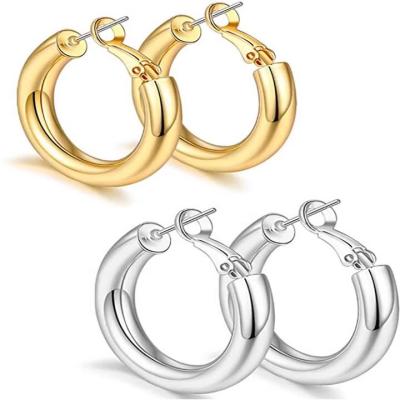 China TRENDY Factory wholesale 14K Gold Plated Lightweight Chunky Open Hoops | Gold Hoop Earrings for Women for sale