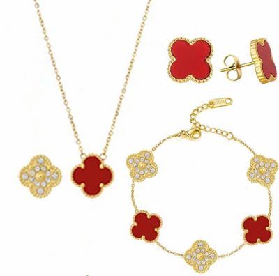 China TRENDY Designer Luxury Fashion Jewelry Famous 18K Brands Bracelet Earring Necklace Pendant Set Four-leaf clover jewelry set 4Pcs/Set for sale