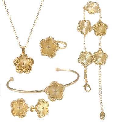 China CLASSIC Classic Luxury brand jewelry for women 18K gold necklace Bracelet Ring Earrings 5pcs/set four-leaf clover jewelry set for sale