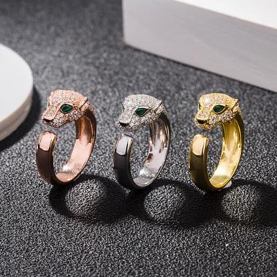 China Other Factory cheap wholesale luxury brand jewelry Hip hop 925 sterling silver with diamond leopard head open ring for sale