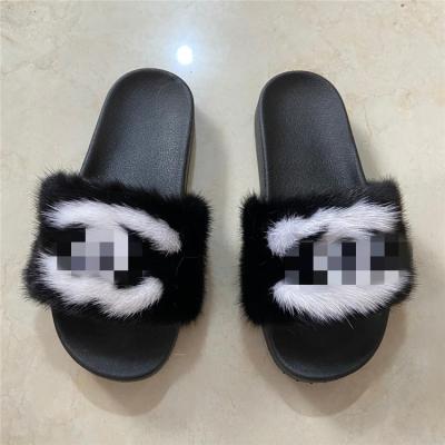 China 2020 Wholesale Logo Real Mink Indoor Women's Fur Slippers Breathable Warm Custom Made Fur Slides Breathable Fashion for sale