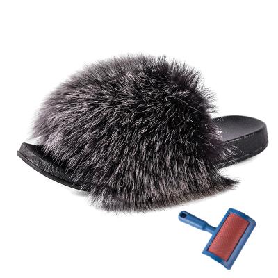 China Fashion Trend Hairy Soft Faux Fur Slides For Women Fluffy Fox Slippers for sale