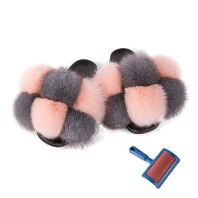 China Breathable Colorful Fur Ball Slide For Fashion Lady for sale