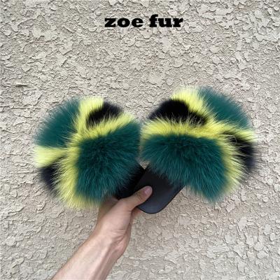 China 2020 breathable NEW real fur slips real fox fur slippers womenslides raccoon fur slippers fashion for sale