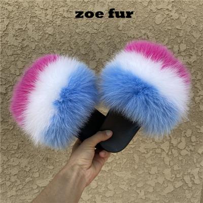 China 2020 NEW fashion breathable real fur fox fur slides womenslides raccoon fur slippers breathable for sale