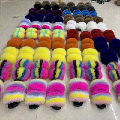 China NEW HOT fashion 2020 fashion fur real slips furry outdoor sandals women raccoon fox fur slippers wholesale for sale