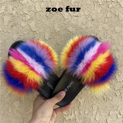 China Fashion Trend Toddler Fox Fur Slippers Slips Real Fox Fur Slippers Fluffy Slips Fox Fur Slippers for sale