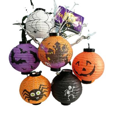 China Disposable Paper Pumpkin Decoration Halloween Lantern Light Lamp Halloween Hanging Decorations For Home Horror Lantern Supplies for sale