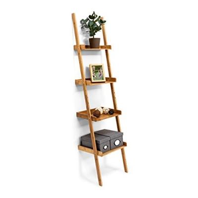 China Sustainable Natural Bamboo Ladder Shelf Storage Bookcase Bathroom Towel Rack for sale