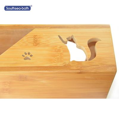 China Factory Wholesale Bamboo Dogs Pet Stand Feeder Water Feeder With Two Ceramic Bowls For Dogs And Cats for sale