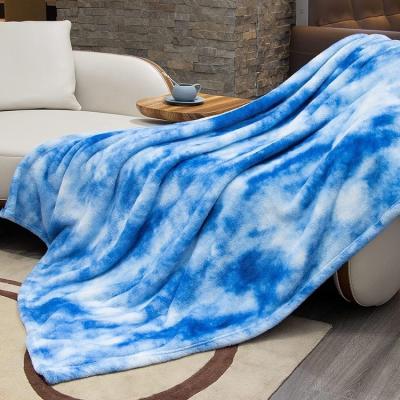 China Single custom comfy soft double sided tie dye desgin throw blankets warm plush fleece blue flannel blanket for sofa and bed for sale