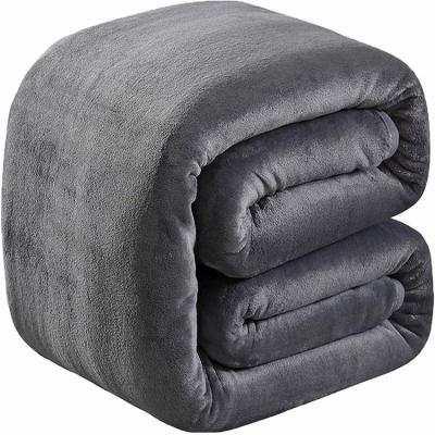 China Custom Logo Fleece Flannel Sofa Polyester 1ply Thick Super Soft Comfortable Solid Blanket For Winter for sale