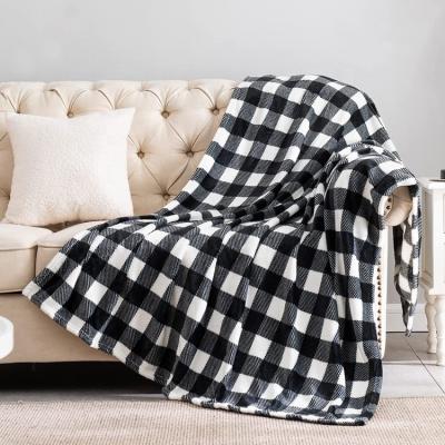 China Custom Made High Quality Comfortable Lightweight Warm Decor Black And White Plaid Fleece Throw Blanket 50x60 Throw Blanket For Couch Sofa Bed for sale