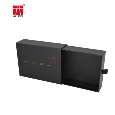 China Wholesale Custom UV Black Logo Printed Perfume Gold Foil Luxury Hot Stamping Rigid Drawer Recyclable Sliding Gift Packaging Box for sale