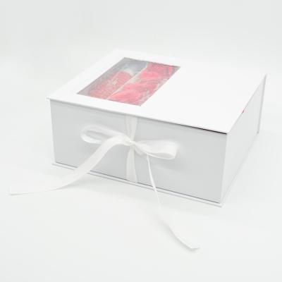 China Handmade Custom Garment Rigid Apparel Gift Package White Luxury Cardboard Gift Boxes With Ribbon for sale