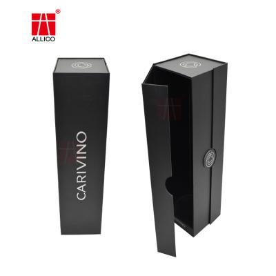 China ALLICO Handmade Specialized Custom Luxury Black Cardboard Magnetic Wine Bottle Packaging Box for sale