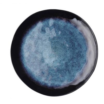 China Sustainable Stoneware 8.5Inch Material Dark Blue Color Ceramic Plate Sets for sale