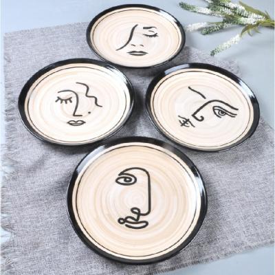 China Ceramic Dinnerware Rim Silk Printing Black Color Viable Luster Wax-Resist Dishes Face Expression Dish Sets for sale