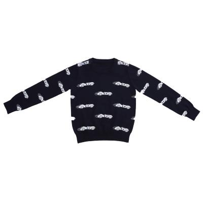 China Anti-Shrink Little & Big Boys' Stylish Jacquard Pullover Knitted Sweaters with Full Cars Print Crew Neck Long Sleeve 6-14 Years Black for sale