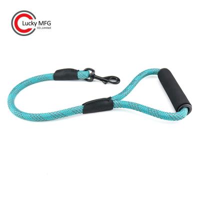 China Thick Reflective Braided Short Dog Leash Round Rope Leash With Soft Traffic Foam Handle for sale