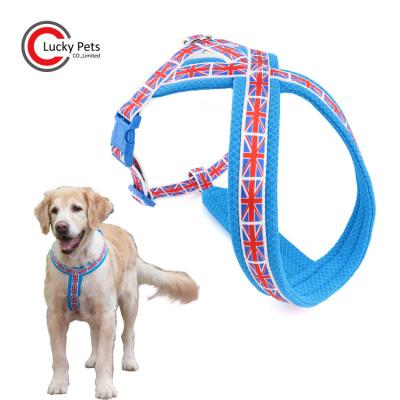 China Durable Custom Pet Vest Harness Air Mesh Padded England National Flag Print X Shape Adjustable Style Dog Harness With Back Clip for sale