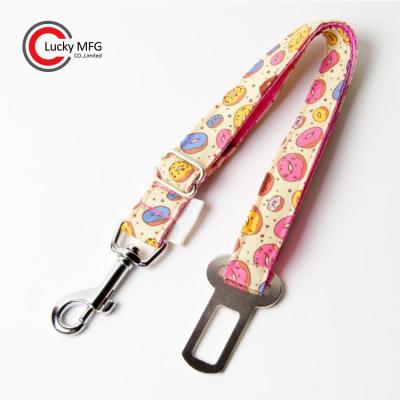 China Custom Personalized Nylon Pet Leashes Printing Pattern Dog Safety Seat Belt For Car Vehicle for sale