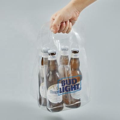 China Reusable Custom Portable EVA Beer Bottle Carrier Tote Transparent 4 Packs Bags EVA PVC Beer Bags for sale