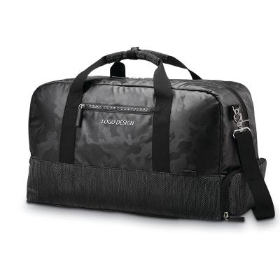 China Waterproof Nylon Shoe Compartment Weekender Business Tote Carry On Boarding Custom Travel Strip Weekender Duffel Bag for sale