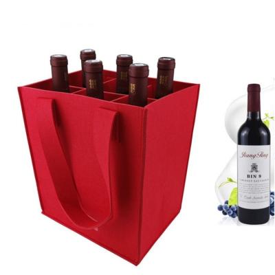 China Handled Hollow Out Reusable Felt 6 Bottle Wine Tote Bag Felt Wine Bag for sale