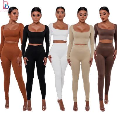 China Hot Sale Main QUICK DRY Autumn Winter Solid Color Fashion Crop 2 Piece Set Tracksuit For Women Joggers Pants Trousers Two Piece Set for sale