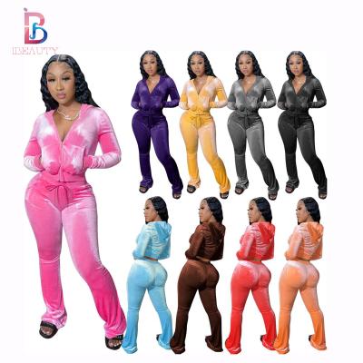 China Ibeauty 2022 plus size QUICK DRY women's velvet tracksuit women with back pockets pants set two piece women for sale