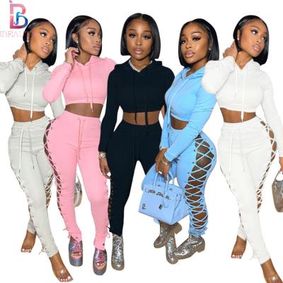 China 2022 QUICK DRY Ibeauty Bluey Boutique Women Clothes Creative Adobe Suit Hollow Crop Tops Hoodie Set 2 Piece Set Women for sale