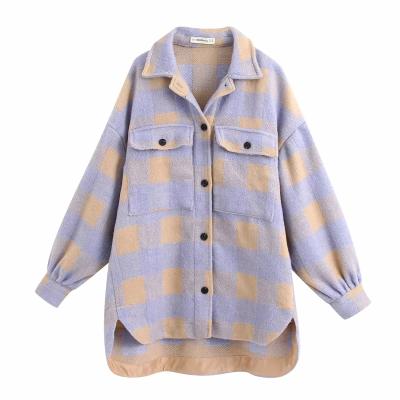 China Fashion New Plaid Style QUICK DRY Long Autumn Shirt Coat Woolen Coat Jackets For Women for sale